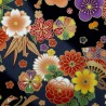 Tissu gris et noir avec éventails fleurs et doré