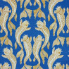 Tissu bleu roi carpes jaune ocre