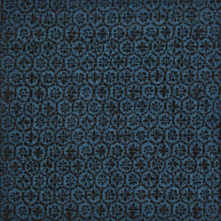 Tissu japonais bleu nuit et bleu hexagones et petites fleurs