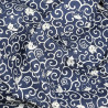 Dark blue Japanese fabric with cats and arabesque patterns