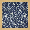 Dark blue Japanese fabric with cats and arabesque patterns