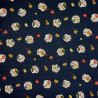 Tissu bleu nuit manekineko en coton dobby