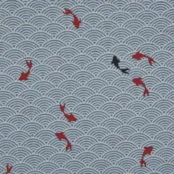 Light blue textured fabric with carps and waves patterns