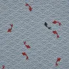 Light blue textured fabric with carps and waves patterns