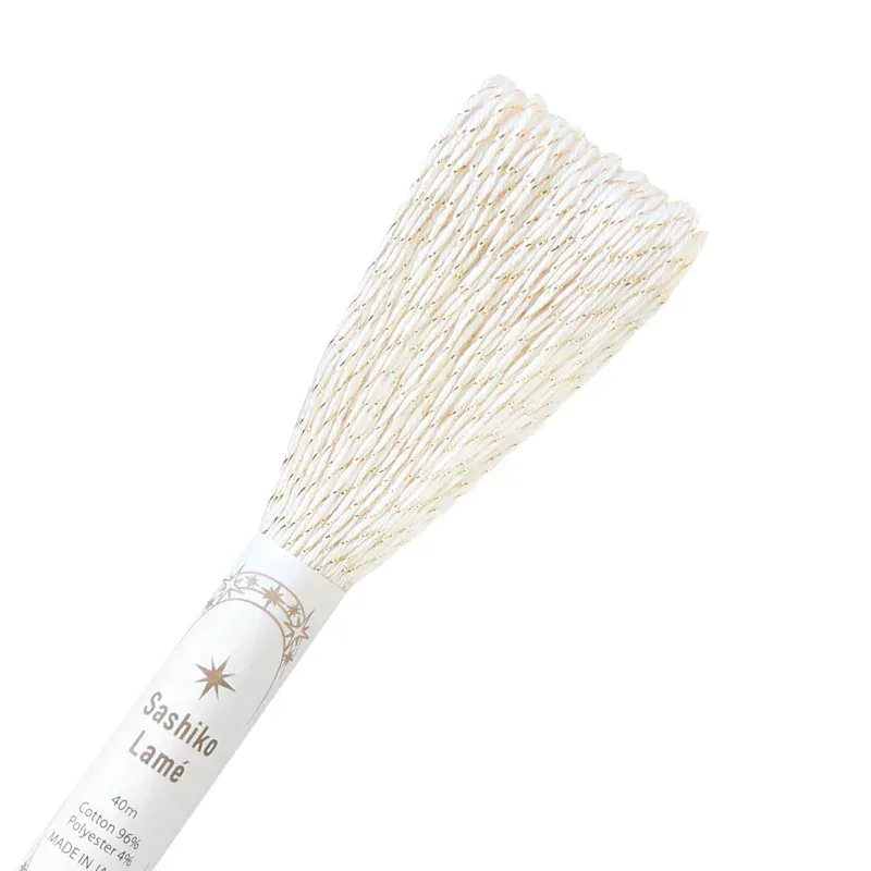 Olympus white sashiko thread with gold lamé - 40 m skein