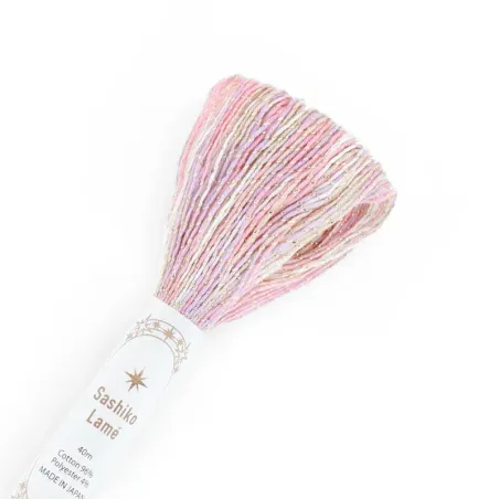 Olympus pink purple beige white sashiko thread with gold lamé - 40 m skein