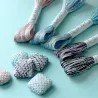 Olympus turquoise blue beige light grey sashiko thread with silver lamé - 40 m skein