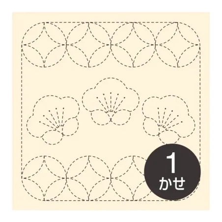 Coupon tissu sashiko blanc crème pré-imprimé fleurs de prunier et shippo