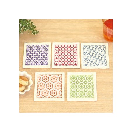 Kit sashiko 5 dessous de verres blancs version 2