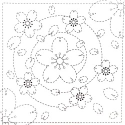 Pre-printed indigo sashiko fabric coupon cherry blossoms