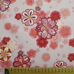 Tissu japonais mauve fleurs de cerisier roses